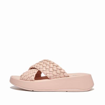 Rose Women's Fitflop F-MODE Woven Leather Flatform Cross Slides Sandals | FT8379265