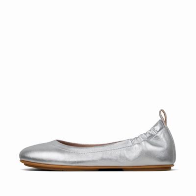 Silver Women's Fitflop ALLEGRO Soft Leather Ballet Flats | CW7628410