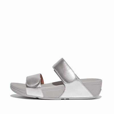 Silver Women's Fitflop LULU Adjustable Leather Slides Sandals | KE4961307