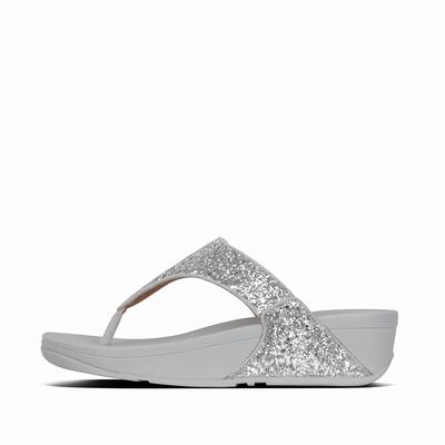 Silver Women's Fitflop LULU Glitter Toe-Post Sandals | WC5830947