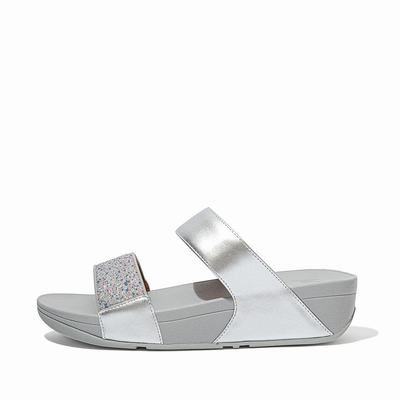 Silver Women's Fitflop LULU Shimmer Splash Slides Sandals | ET2731650