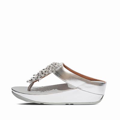 Silver Women's Fitflop RUMBA Beaded Toe-Post Sandals | FX3925401