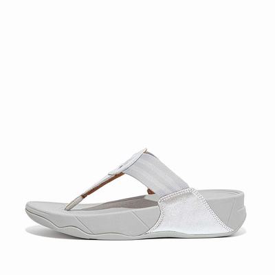 Silver Women's Fitflop WALKSTAR Webbing Toe-Post Sandals | WT6574210