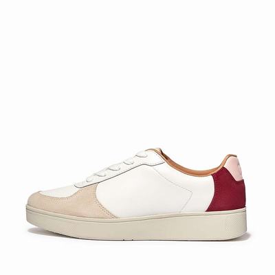 White/Red Women's Fitflop RALLY Leather/Suede Panel Sneakers | MP3879064