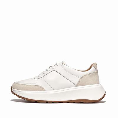 White Women's Fitflop F-MODE Leather Suede Flatform Sneakers | JH8371402