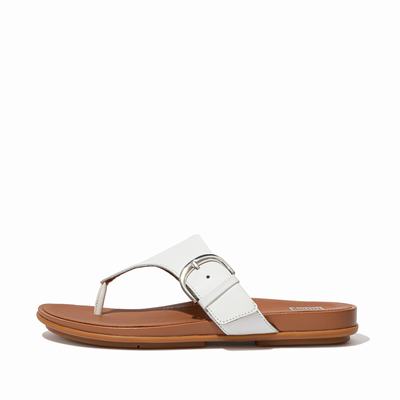 White Women's Fitflop GRACIE Buckle Leather Toe-Post Sandals | UK3658140