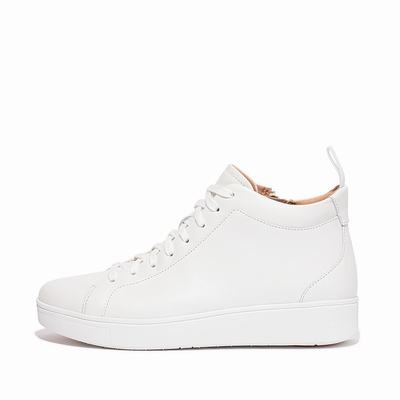 White Women's Fitflop RALLY Leather High-Top Sneakers | XE5139027