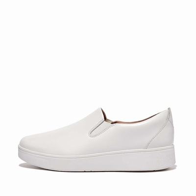 White Women's Fitflop RALLY Leather Slip-On Skate Sneakers | GQ1067259