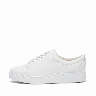 White Women's Fitflop RALLY Leather Sneakers | MN3091682