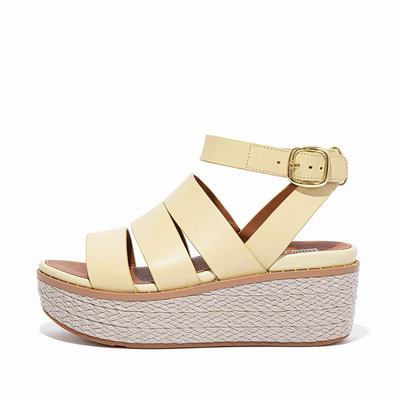 Yellow Women's Fitflop ELOISE Espadrille Leather Wedge Sandals | FJ3805679