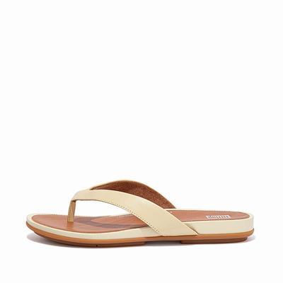 Yellow Women's Fitflop GRACIE Wider-Fit Leather Flip Flops | EV0348269