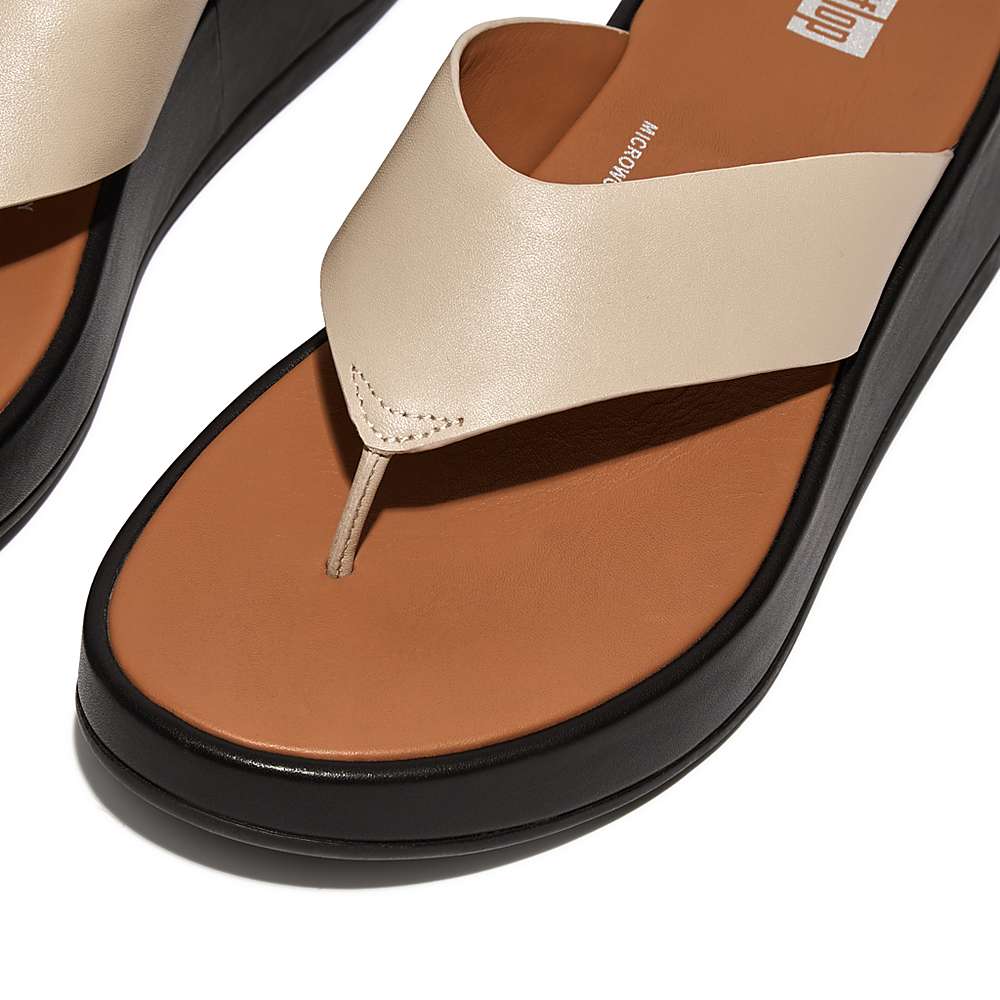 Beige/Black Women's Fitflop F-MODE Luxe Leather Flatform Toe-Post Sandals | CZ1427350