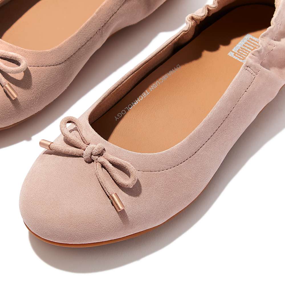 Beige Women's Fitflop ALLEGRO Bow Suede Ballet Flats | WS2180347