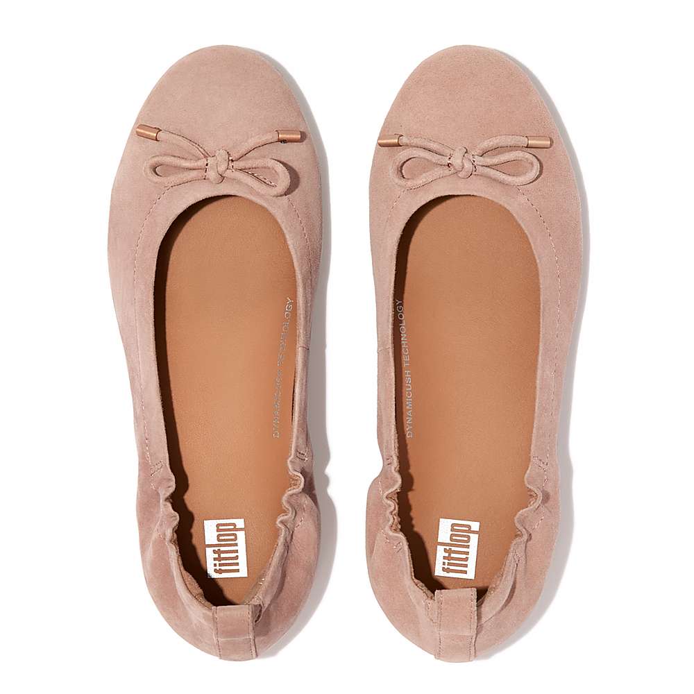 Beige Women's Fitflop ALLEGRO Bow Suede Ballet Flats | WS2180347