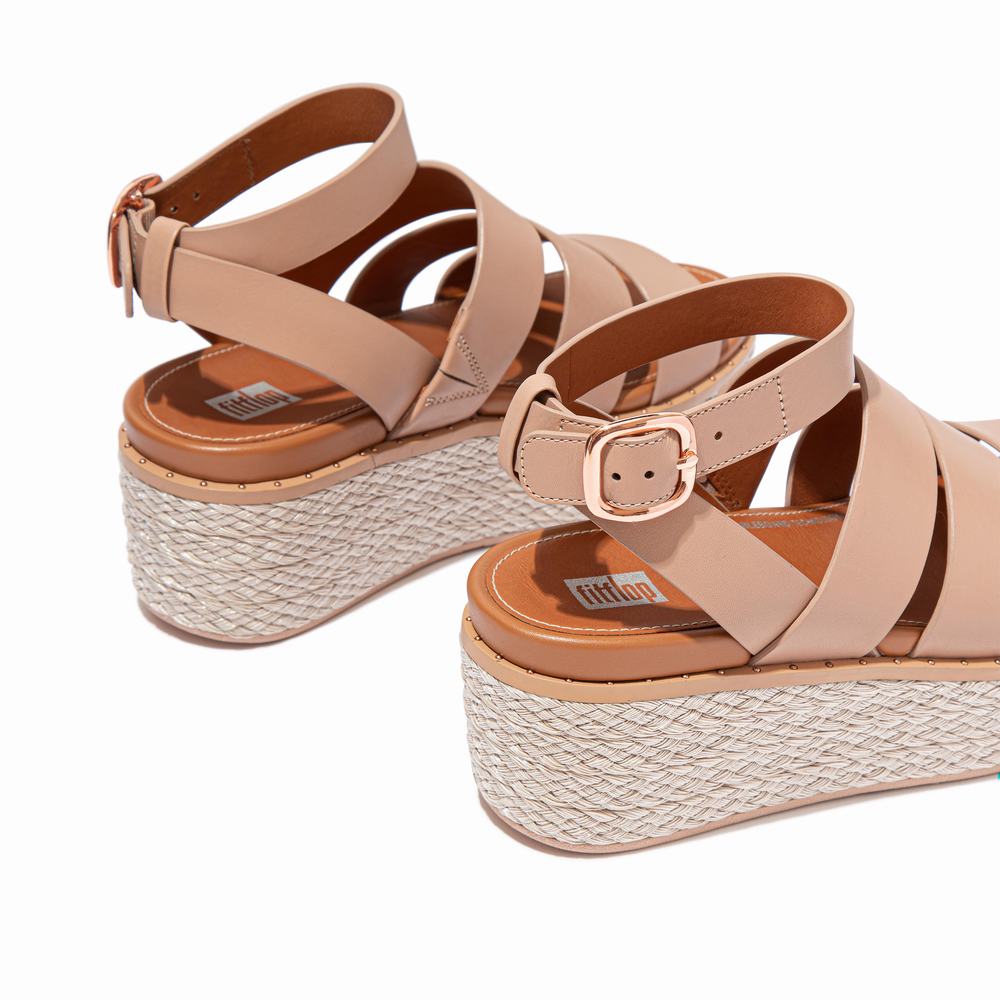 Beige Women's Fitflop ELOISE Espadrille Leather Wedge Sandals | PE4237190