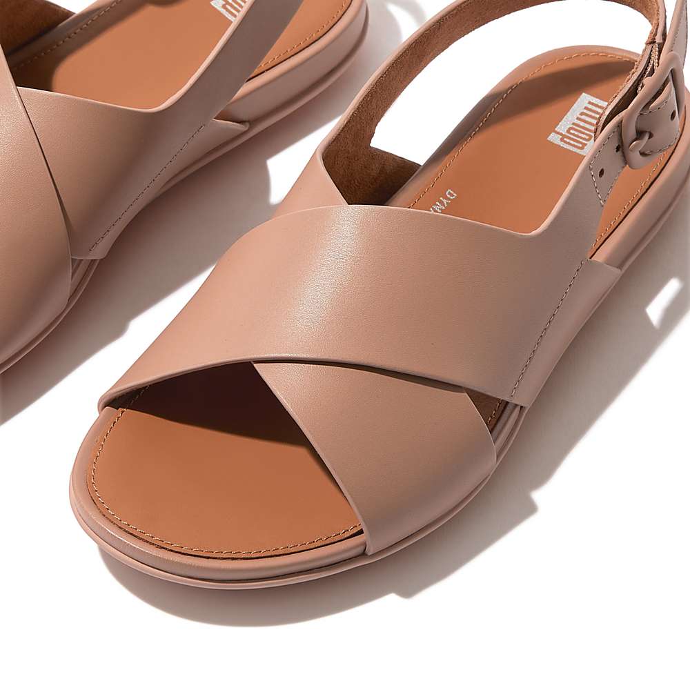 Beige Women's Fitflop GRACIE Leather Crisscross Sandals | FQ7503986