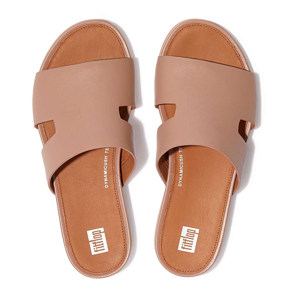 Beige Women's Fitflop GRACIE Leather Slides With Toe-Post Sandals | KH6802491