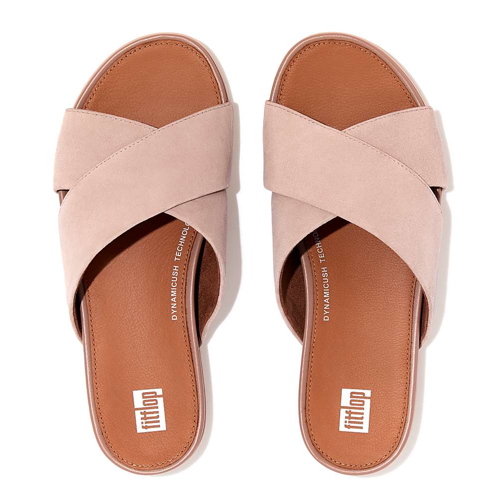 Beige Women's Fitflop GRACIE Suede Cross Sandals | NR9642501