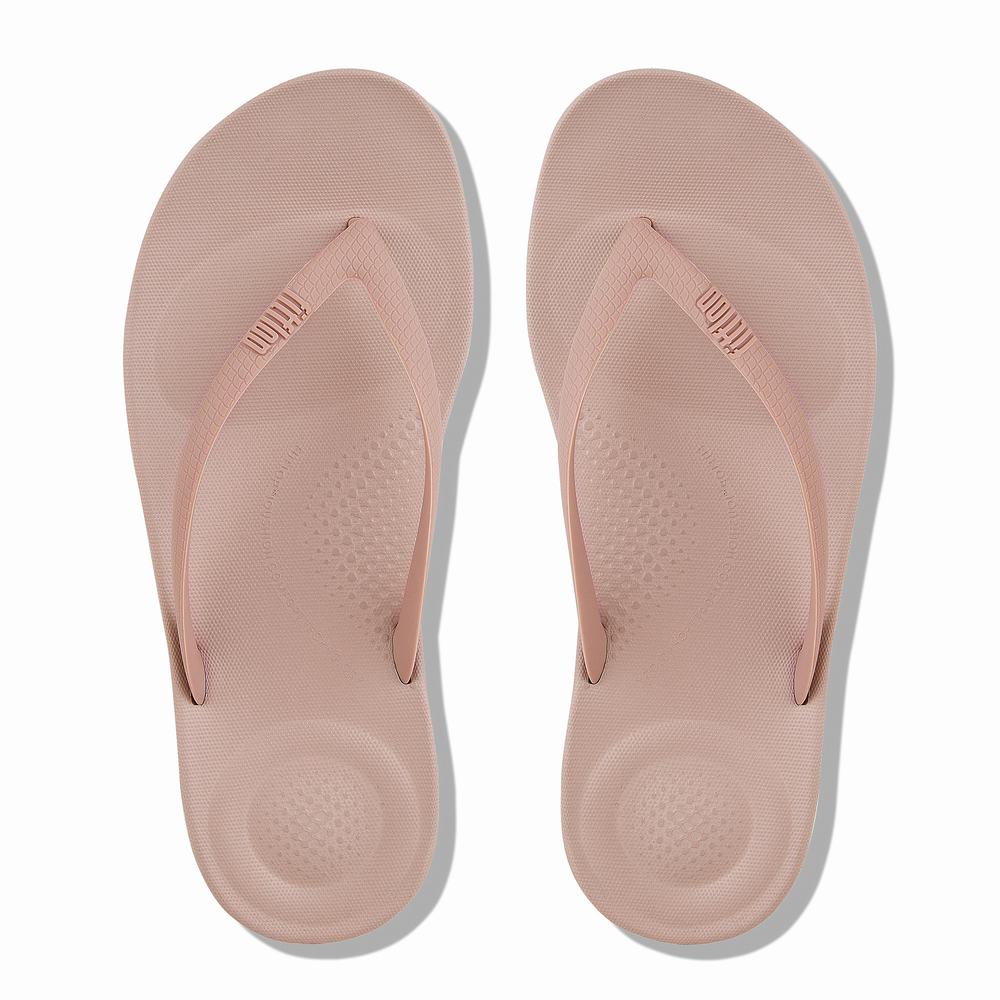 Beige Women's Fitflop IQUSHION Ergonomic Flip Flops | VE4856910