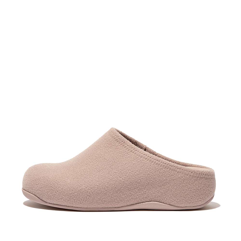 Beige Women\'s Fitflop SHUV Cushy Felt Clog Slippers | CU6935278