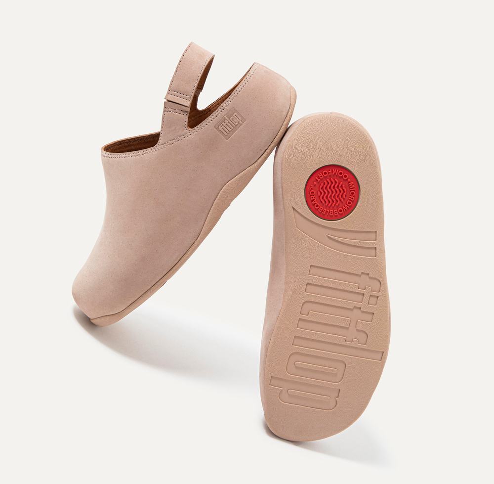 Beige Women's Fitflop SHUV Nubuck Back-Strap Clogs | MZ1283479