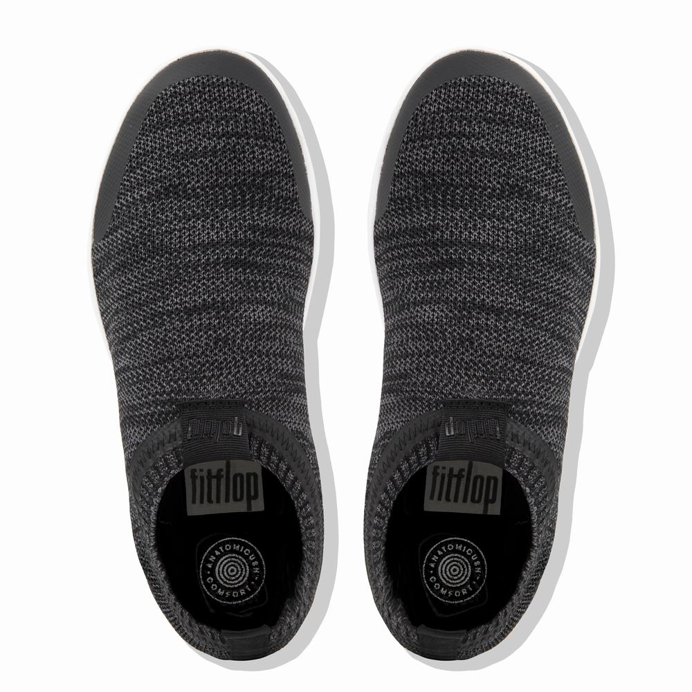 Black/Grey Women's Fitflop UBERKNIT Slip-On Sneakers | JI6124850