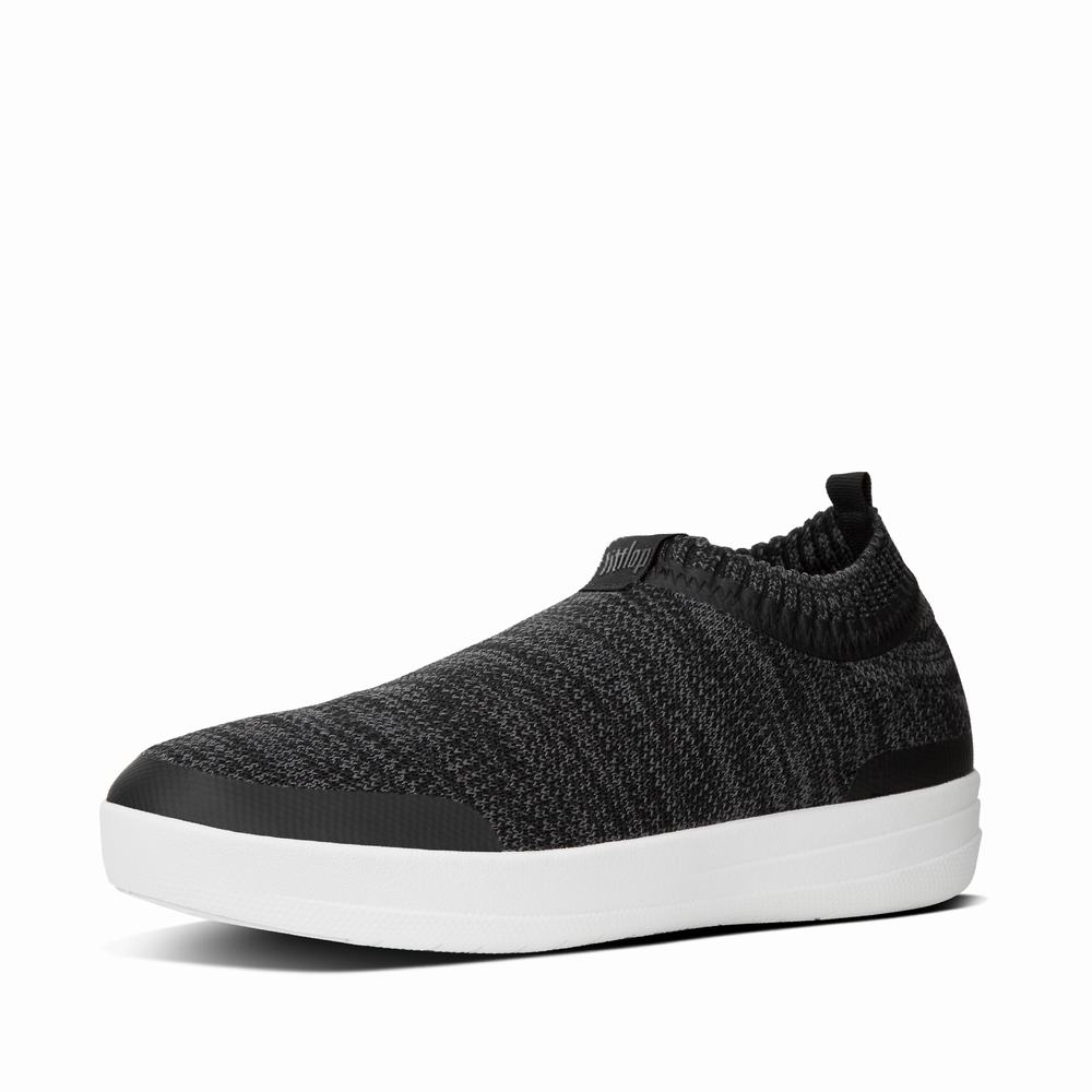 Black/Grey Women's Fitflop UBERKNIT Slip-On Sneakers | JI6124850