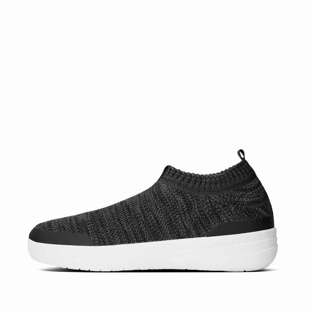 Black/Grey Women\'s Fitflop UBERKNIT Slip-On Sneakers | JI6124850