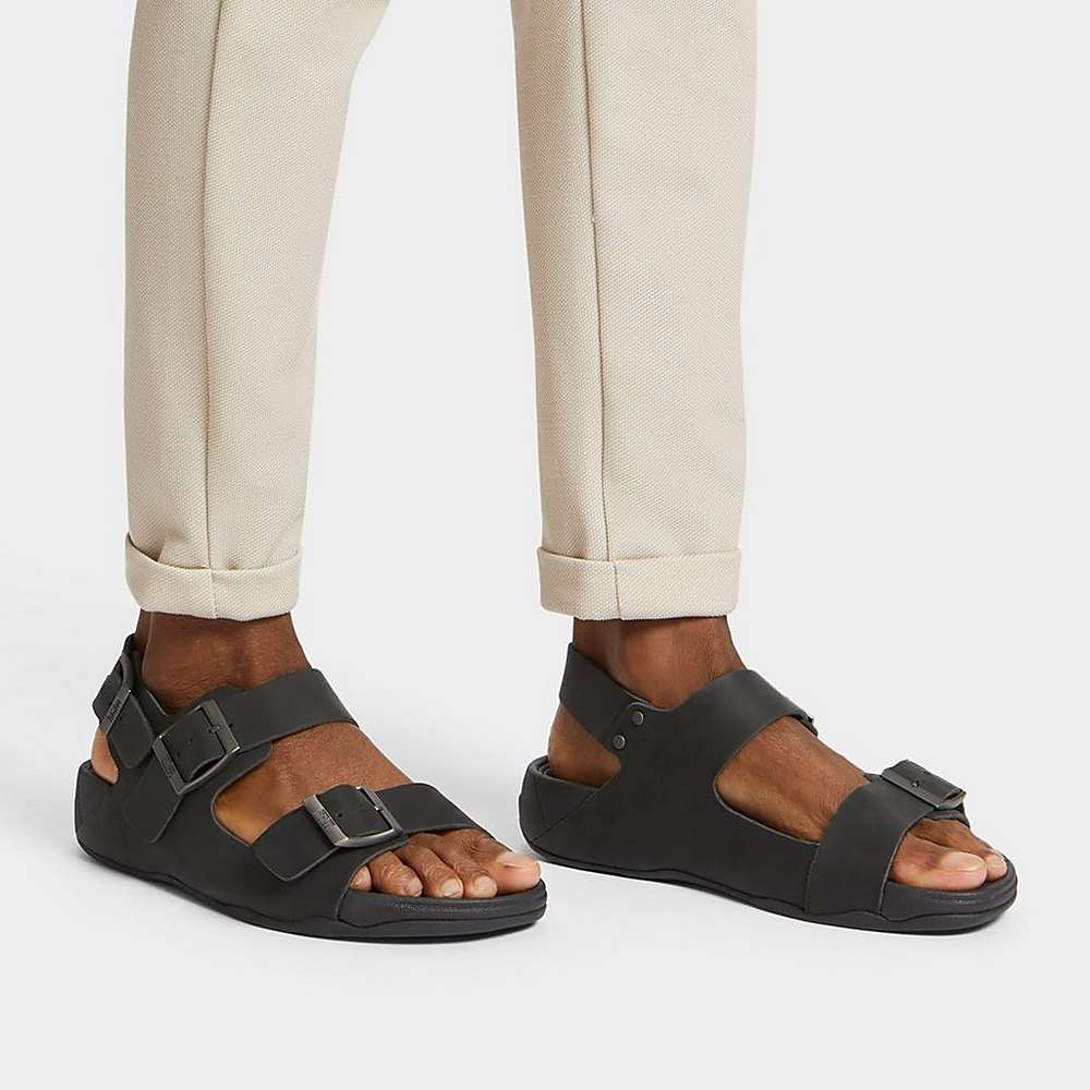 Black Men's Fitflop GOGH MOC Buckle Nubuck Sandals | AY3296481