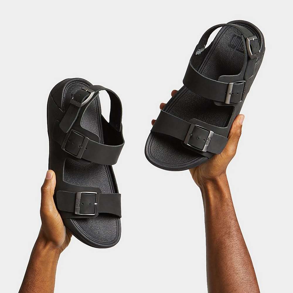 Black Men's Fitflop GOGH MOC Buckle Nubuck Sandals | AY3296481