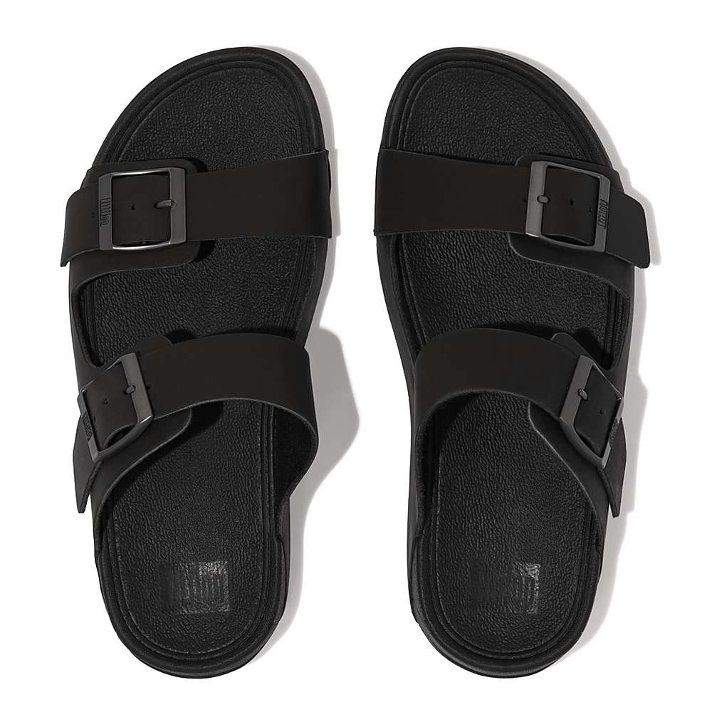 Black Men's Fitflop GOGH MOC Buckle Nubuck Slides Sandals | DB0962154