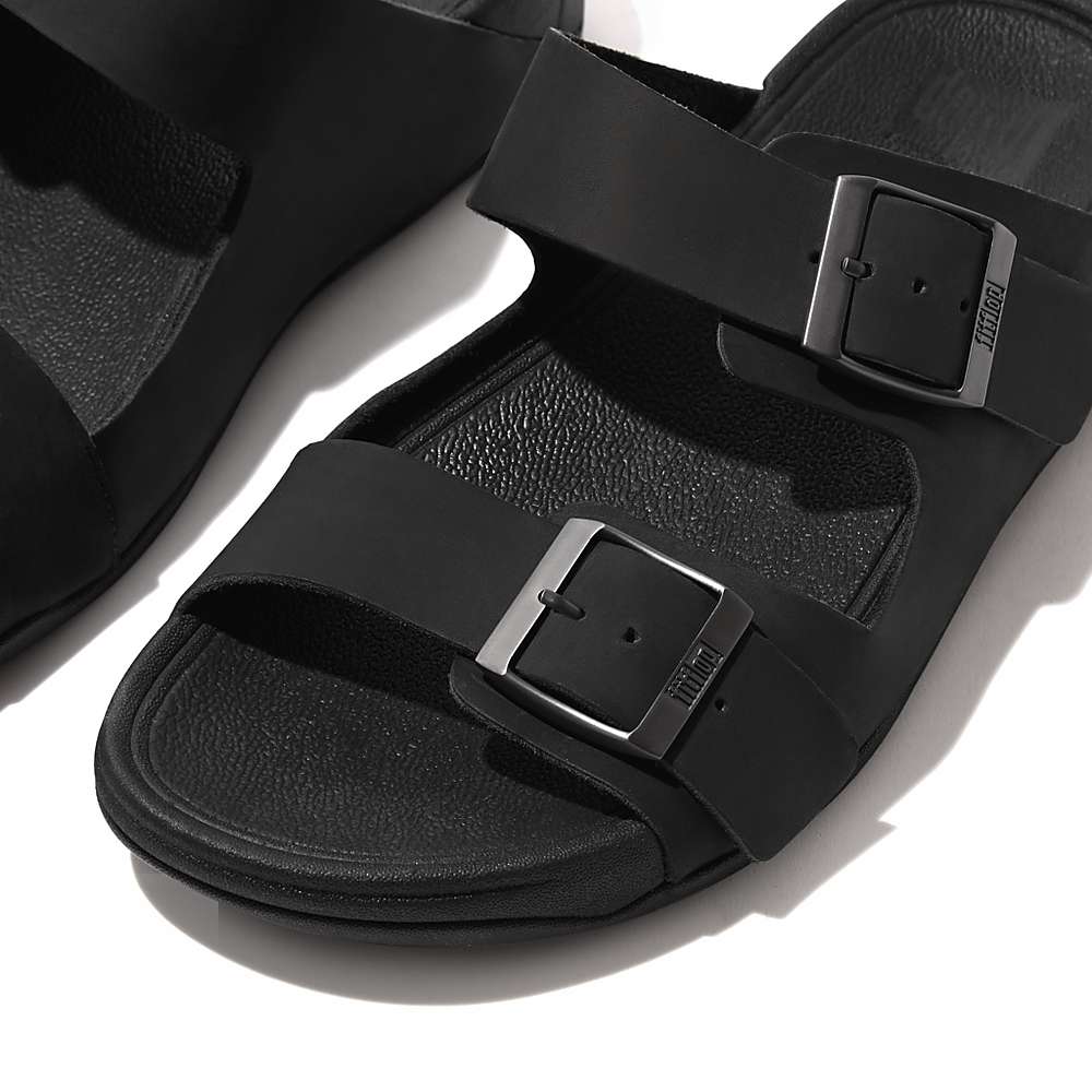 Black Men's Fitflop GOGH MOC Buckle Nubuck Slides Sandals | DB0962154