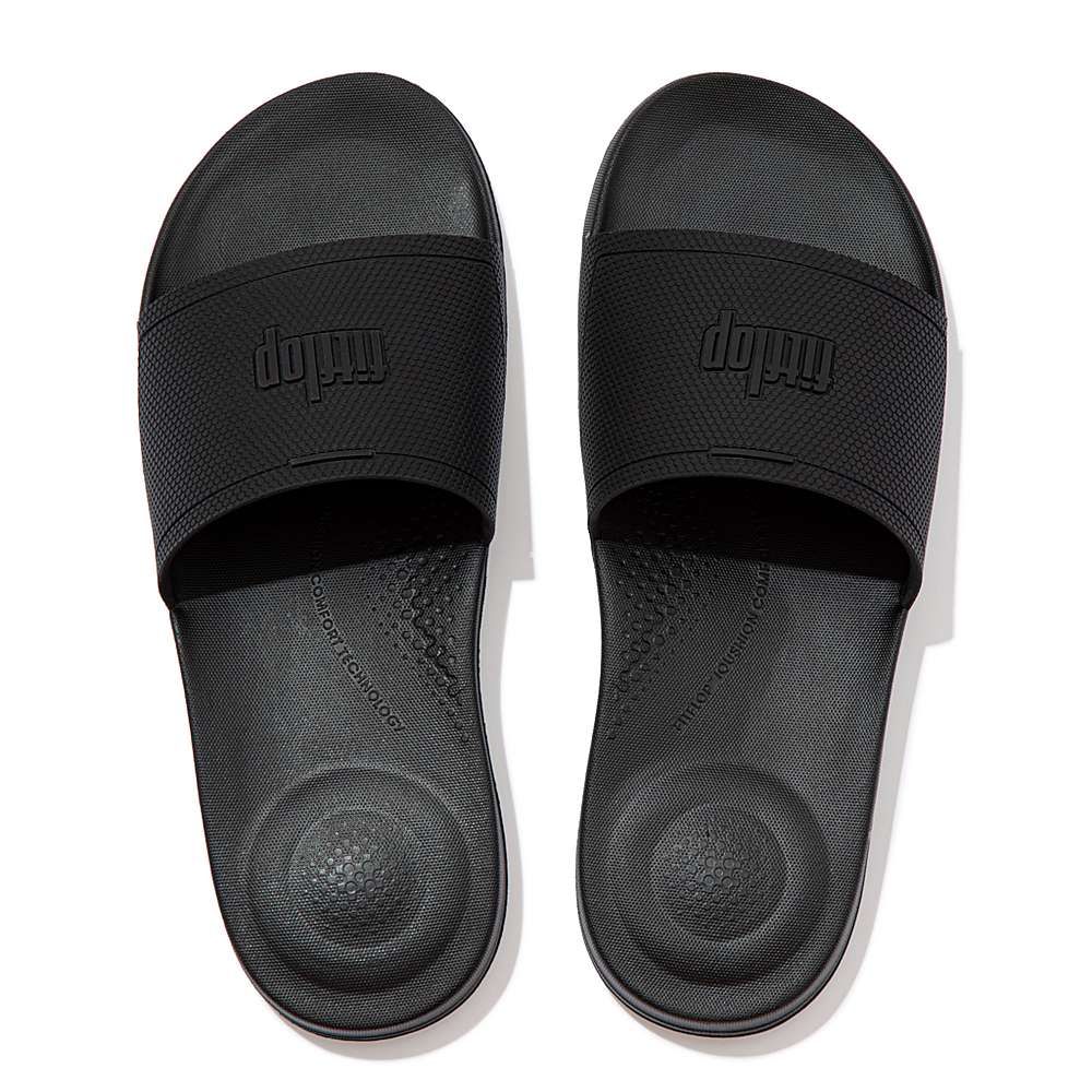 Black Men's Fitflop IQUSHION Pool Slides | CA2395860