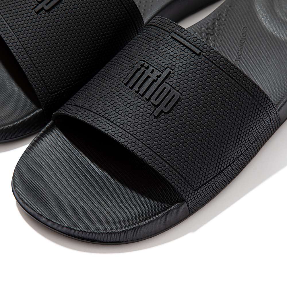 Black Men's Fitflop IQUSHION Pool Slides | CA2395860