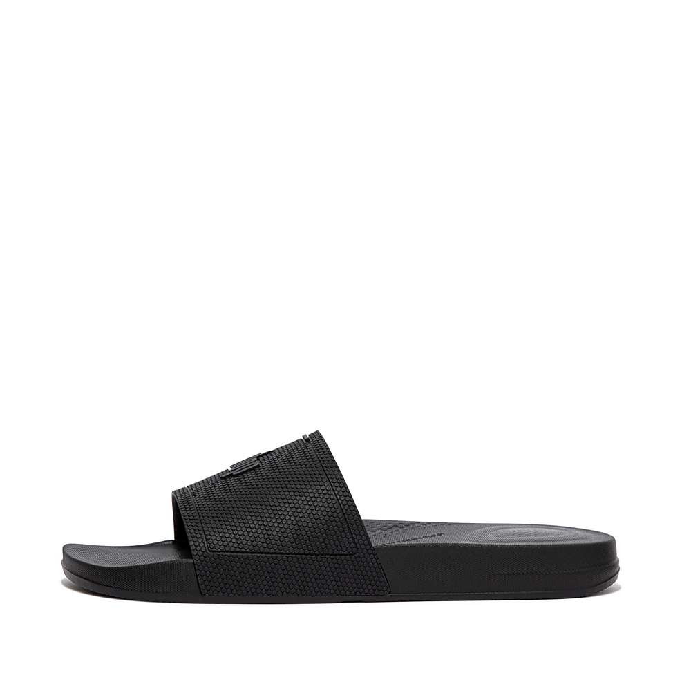 Black Men\'s Fitflop IQUSHION Pool Slides | CA2395860