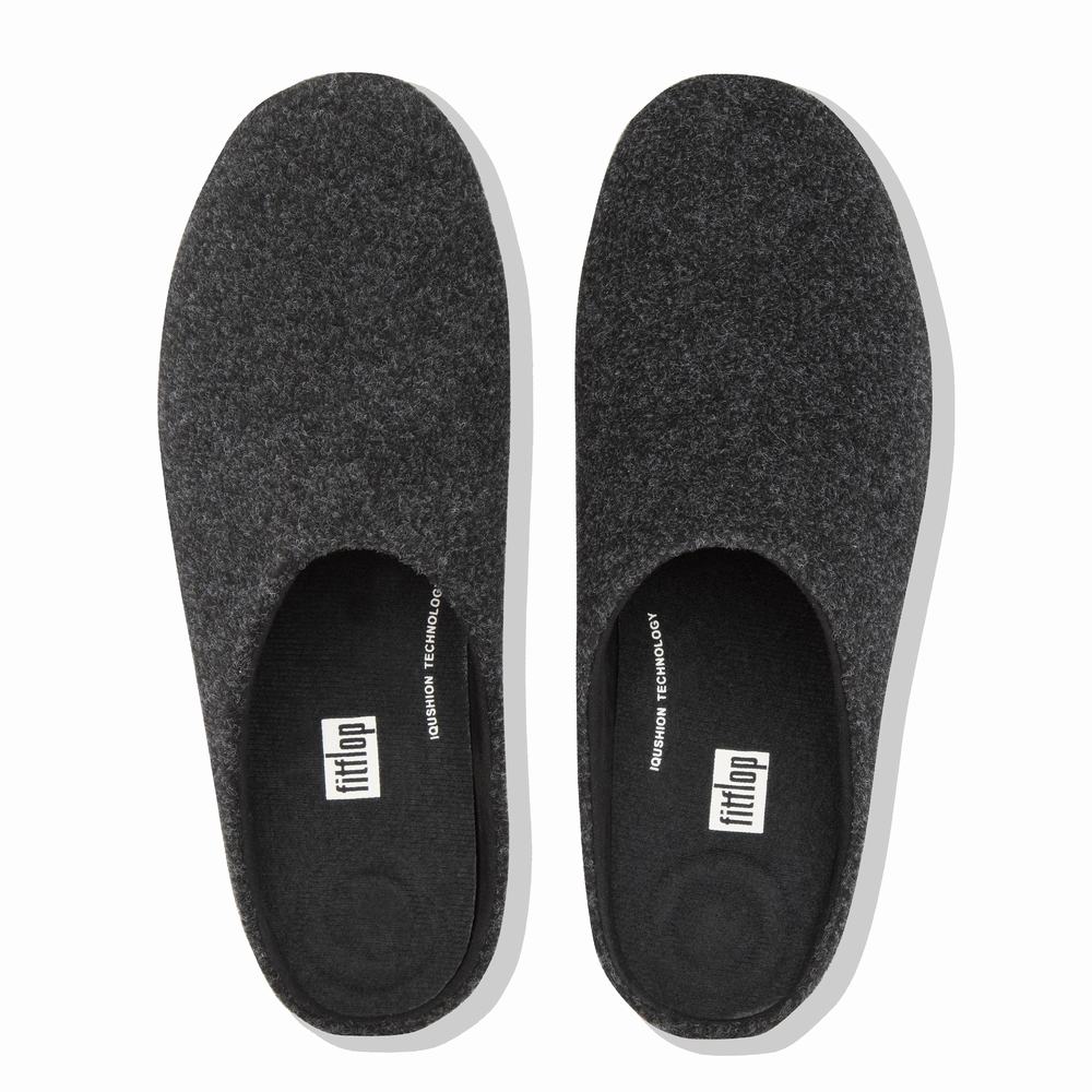 Black Men's Fitflop SHOVE Felt Slippers | MQ5109364