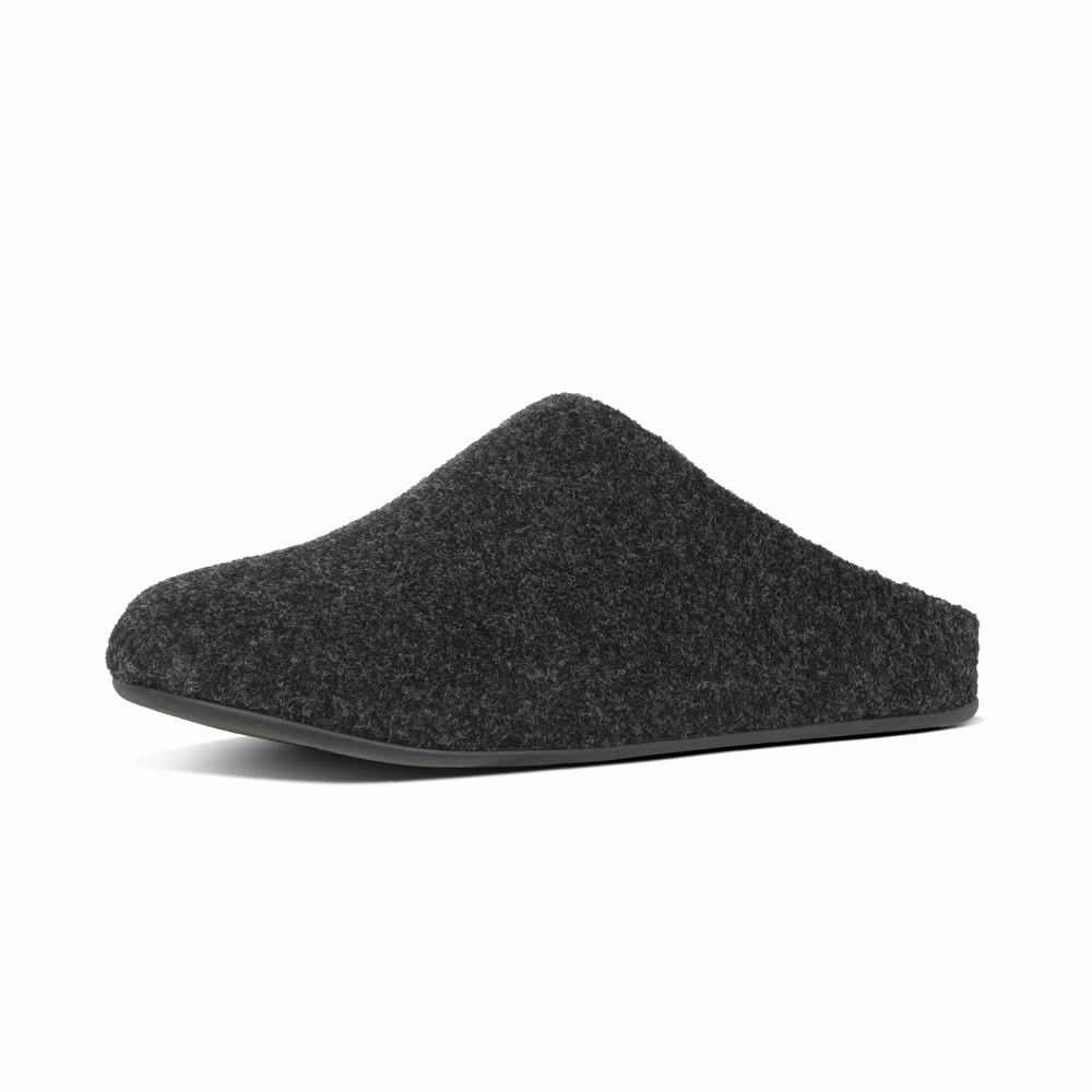 Black Men's Fitflop SHOVE Felt Slippers | MQ5109364