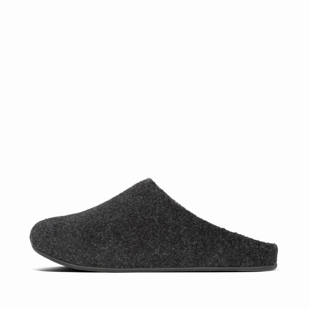 Black Men\'s Fitflop SHOVE Felt Slippers | MQ5109364