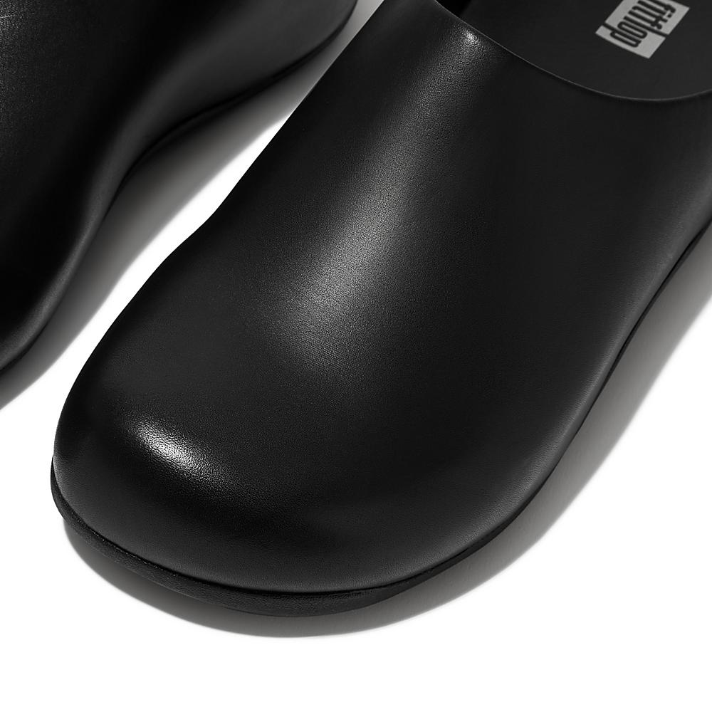 Black Men's Fitflop SHUV Leather Clogs | OK4652078