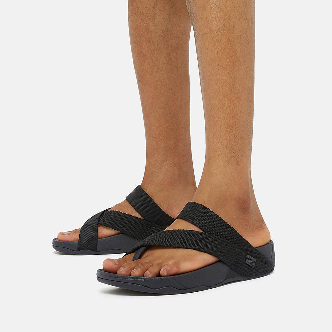 Black Men's Fitflop SLING Weave Toe-Post Sandals | AK6218394