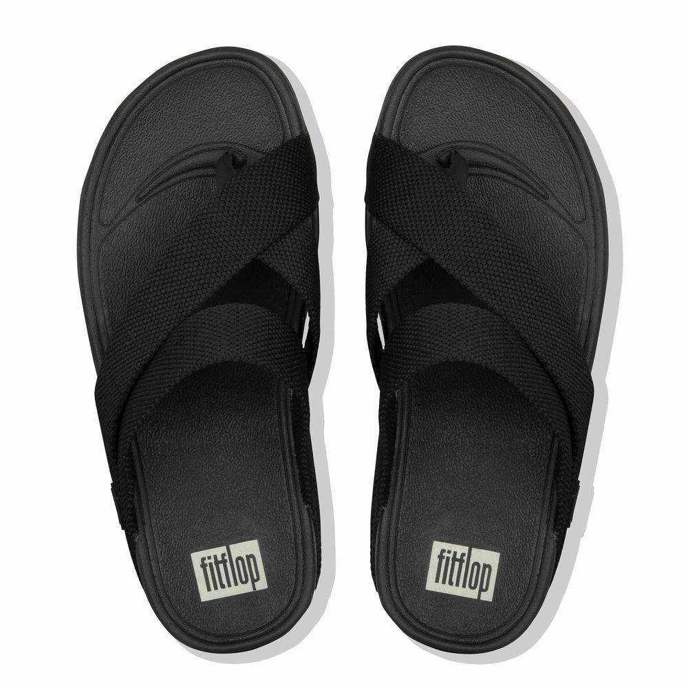 Black Men's Fitflop SLING Weave Toe-Post Sandals | AK6218394