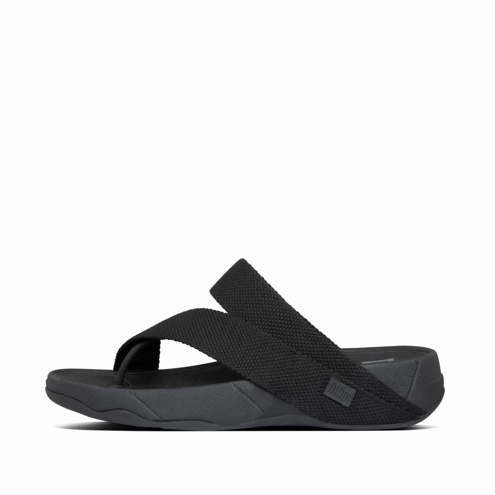 Black Men\'s Fitflop SLING Weave Toe-Post Sandals | AK6218394