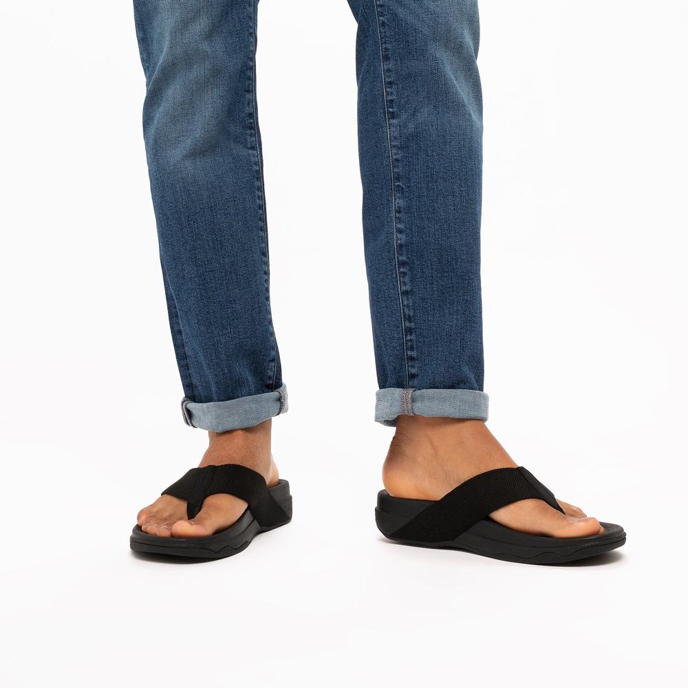 Black Men's Fitflop SURFER Toe-Post Sandals | HE7253641