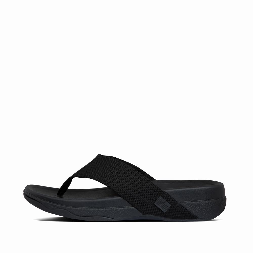 Black Men\'s Fitflop SURFER Toe-Post Sandals | HE7253641