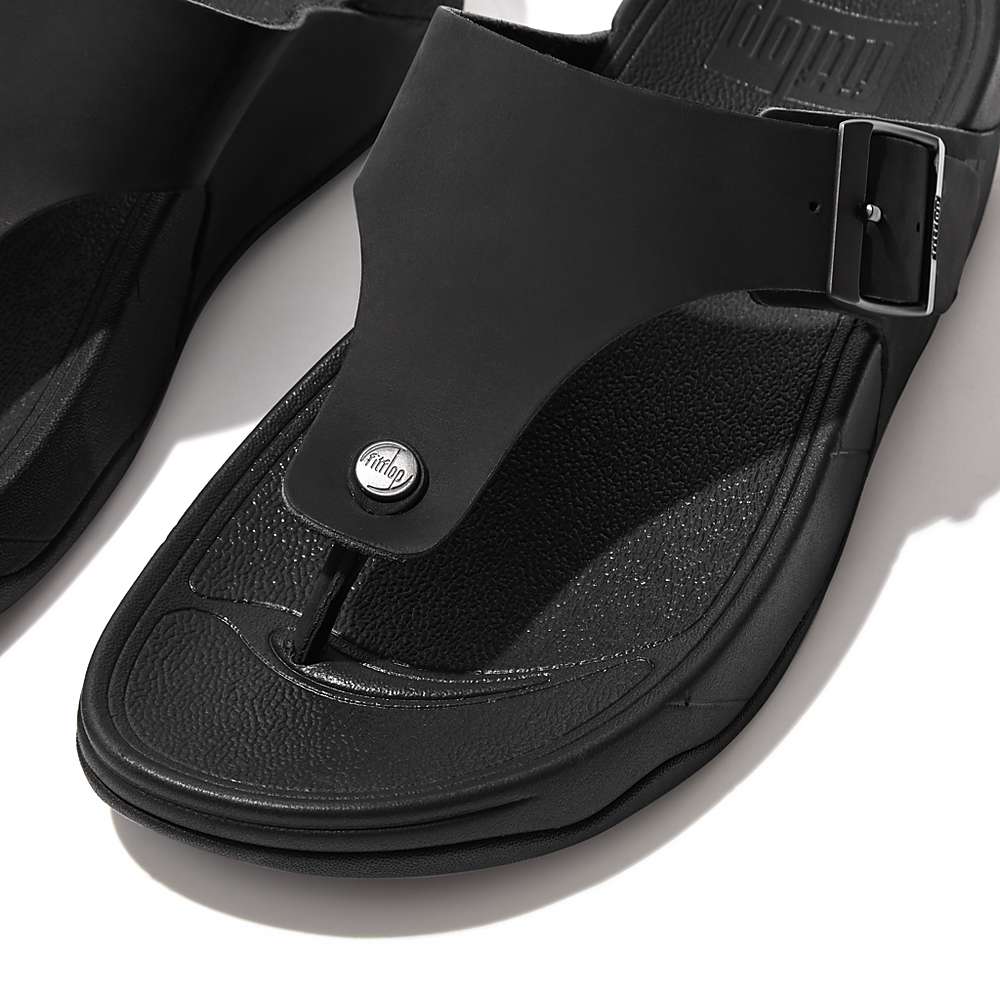 Black Men's Fitflop TRAKK II Buckle Nubuck Toe-Posts Sandals | EQ4976183