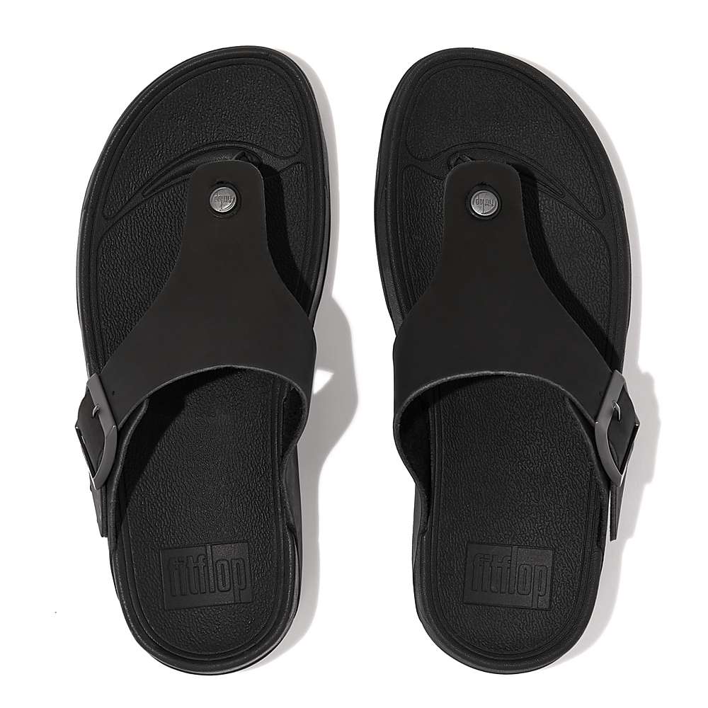 Black Men's Fitflop TRAKK II Buckle Nubuck Toe-Posts Sandals | EQ4976183