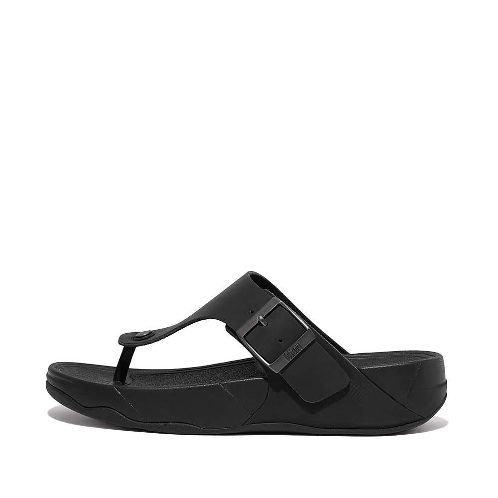 Black Men\'s Fitflop TRAKK II Buckle Nubuck Toe-Posts Sandals | EQ4976183