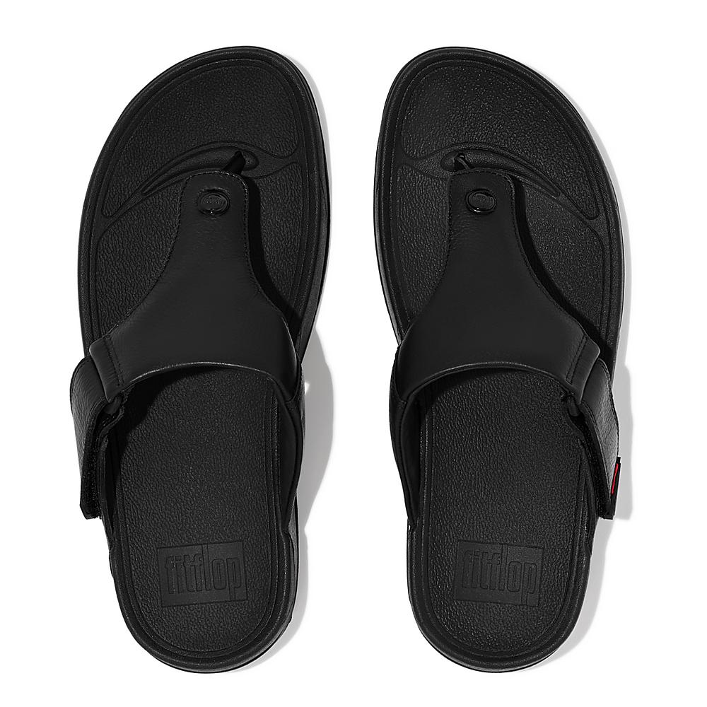 Black Men's Fitflop TRAKK II Leather Toe-Post Sandals | BE3650218