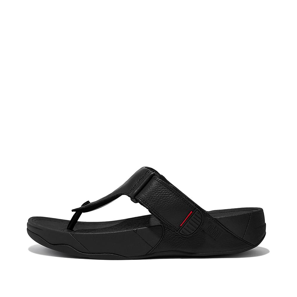 Black Men\'s Fitflop TRAKK II Leather Toe-Post Sandals | BE3650218