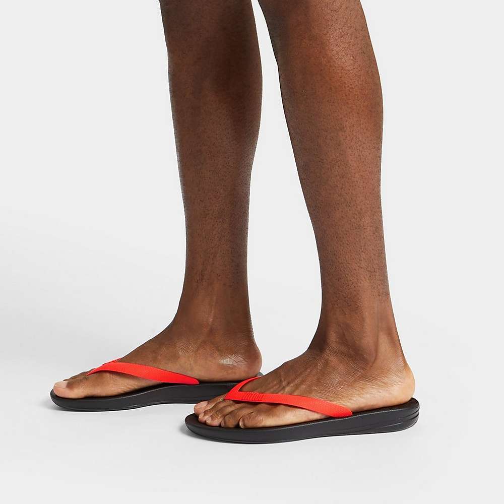 Black/Orange Men's Fitflop IQUSHION Ergonomic Flip Flops | PB9014378